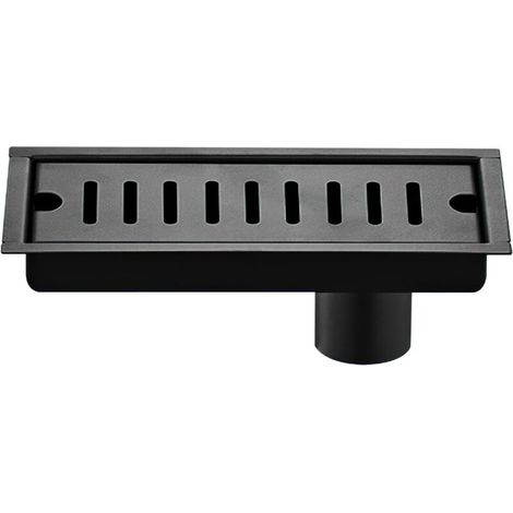 Siphon de sol rectangulaire 20 x 10 cm, siphon de douche en acier inoxydable noir avec double crépine (noir) (1/5)