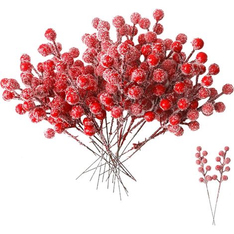 20 Pièces Baies Rouges de Noël Artificielles, Baie Rouge Deco Noel pour Couronne de Sapin DIY Crafts (1/5)