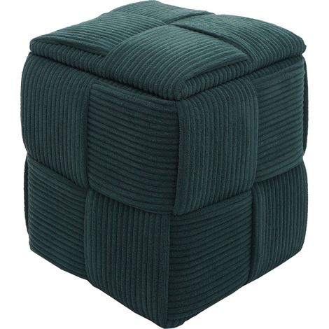 Pouf HHG-936, poggiapiedi ottomano, imbottito, vano portaoggetti, tessuto a coste (260 g/m²) 43x40x40 cm, verde