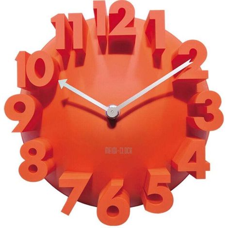 Horloge Murale Moderne 3D Numérique Rond Quartz Orange Décor Bureau Domicile Contemporain