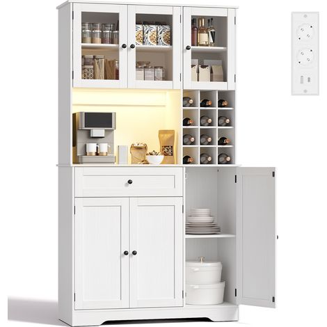 Bealife Aparador Cocina 180cm Alacena Vitrina LED Botellero Blanco (1/5)