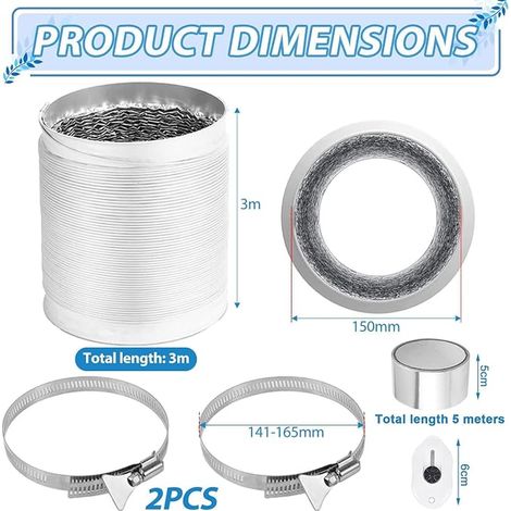 Tuyau ventilation PVC 150mm x 3m hotte aspirante Blanc (1/4)