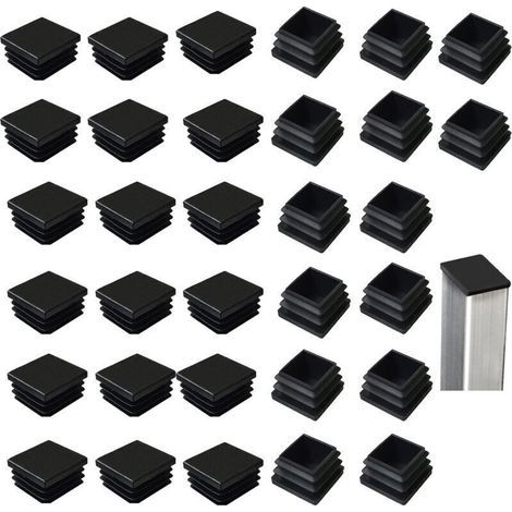 Lot de 32 bouchons à lamelles pour tubes carrés 40 x 40 mm, carrés en plastique noir, bouchons carrés pour produits métalliques/chaises/canapés/tables (1/5)
