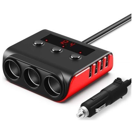 7 en 1 Multi Prise Allume Cigare Adaptateur, 120W (12/24V) Chargeur Adaptateur Allume Cigare, Caricatore Con 3 Prese & 4 Portes USB Rapide Chargeur Voiture pour iPhone/iPad/Samsung (1/4)