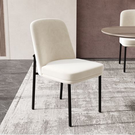 MEUBLIV Chaise de salle à manger beige en velours, pieds métal noirs, lot de 2 (1/5)