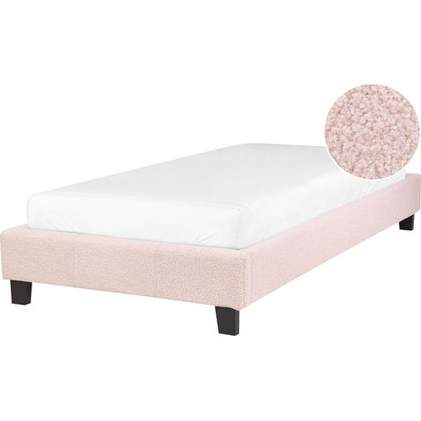 Bed without Headboard Boucle ROANNE 90 x 200 cm (EU Single) Pastel Pink