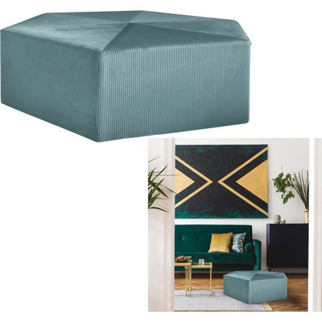 Pouf - HOME DECO FACTORY - GIULIA - Velours Côtelé - Bleu (1/3)