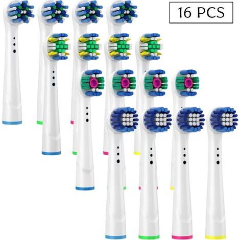 Kompatibel mit Oral-B Braun elektrischen Zahnbürstenköpfen, Zahnbürstenköpfe passend für Oral-B Pro1000/2000, 4 Sensitive, 4 Precision, 4 Floss, 4 Cross (weiß, 16 Stück) (1/5)