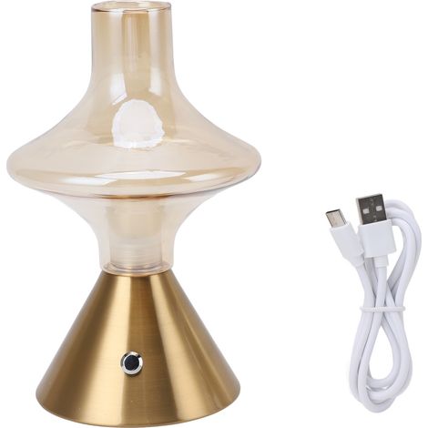 Ortviai Lampe de table sans fil rechargeable 1800 mAh, abat-jour en verre et base en fer, dimmable tactile