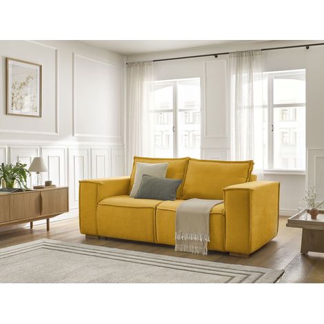 BOBOCHIC - Canapé droit convertible CHELSEA ouverture express tissu texturé 140x200 Jaune (1/5)