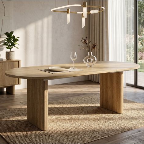 Table à manger extensible 140/200 x 90 cm, en MDF, couleur chêne, style moderne (1/5)