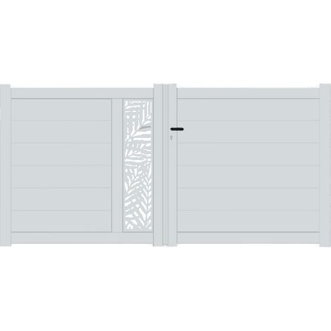 Portail aluminium battant découpe laser en kit dimensions L.3000 (entre piliers) x H.1500 mm Couleurs Gris clair (RAL 7035)