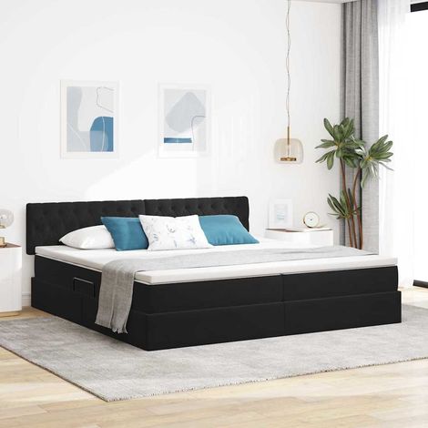Aufbewahrungsbett mit Matratze Schwarz 200 x 200 cm Samt (1/5)