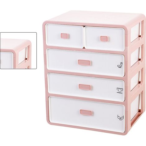 Armoire de rangement pour sous-vêtements, 4 niveaux, tiroirs, organiseur de soutien-gorge épais avec motif de classement pour chaussettes, rose (1/5)