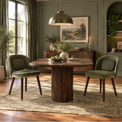 Lot de 2 chaises de salle à manger vert foncé en bois avec soutien lombaire - CHICFURN (1/5)