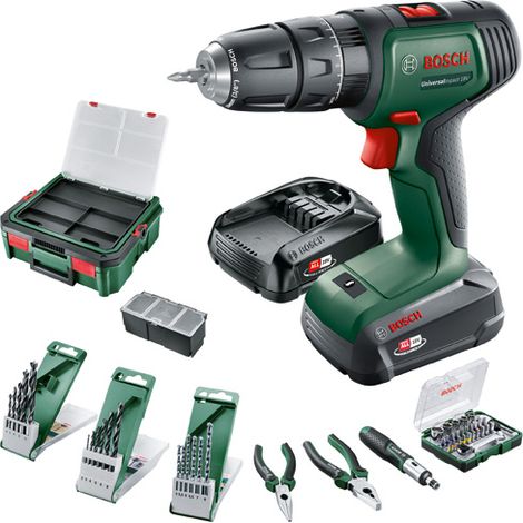 Trapano a percussione a batteria Bosch UniversalImpact 18V, 1x PBA 1,5 + 2,5 Ah e caricabatterie in SystemBox