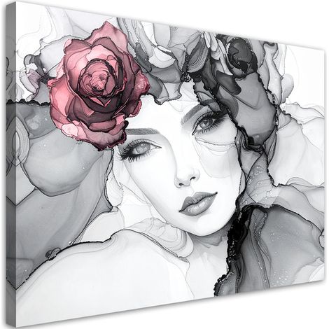 Wandbild Porträt einer Frau mit Blumen auf dem Kopf 60x40 cm