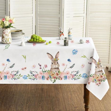 Oster-Tischdecke mit Hasenmotiv 140x180 cm, fleckschützend, Polyester