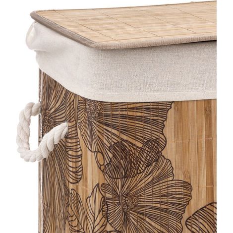 Atmosphera – Panier à linge en bambou 60 litres – Tissu intérieur lavable – Dimensions L. 41,5 x P. 30 x H. 50 cm – Poignées de transport (1/3)