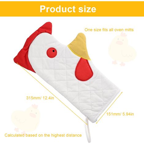 Guanti da forno, 1 paio di guanti resistenti al calore, guanti da forno anti-calore a doppio strato, design a gallo, con cinturino, per forno, cucina e microonde (1/4)