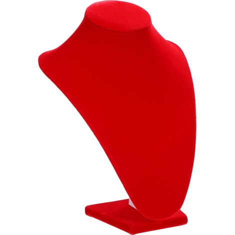 Espositore per gioielli a forma di manichino, porta collane e pendenti, in flanella rossa e cartone, organizer compatto e spazioso per esporre e conservare gioielli in casa. (1/5)