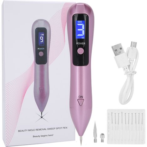 Stylo correcteur de taches faciales à 9 vitesses, appareil d'élimination des grains de beauté avec lumière bleue et rose. (1/5)