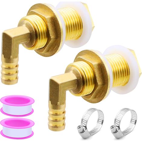 Lot de 2 raccords réservoir en laiton 1/2" - Avec embout tuyau, colliers serrage, bande téflon (1/5)