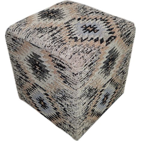 Pouf Solitaire 200 in cotone grigio a trama etnica