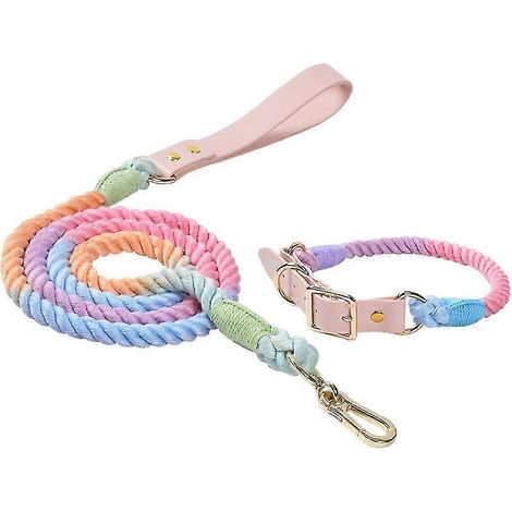 Hundehalsband-Traktionsseil-Set, gewebt, reine Baumwolle, für Hunde und Haustiere, Traktion, farbiges Leder, Anzug für kleine Hunde (1/4)
