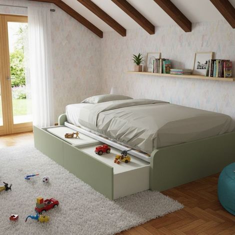 Letto 1 piazza e mezza con cassettoni, personalizzabile e facile montaggio - Salvia