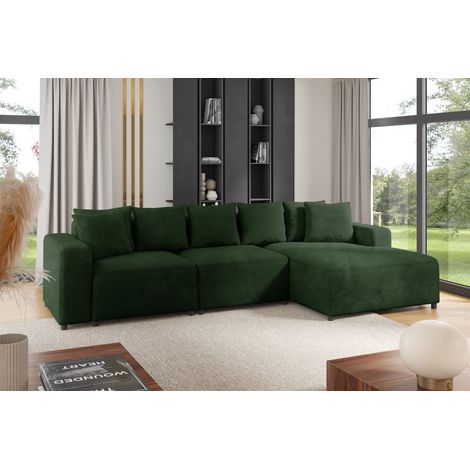 Ecksofa Designersofa Sofa MEGAN in Stoff Poso Dunkelgrün Ottomane Rechts (1/2)