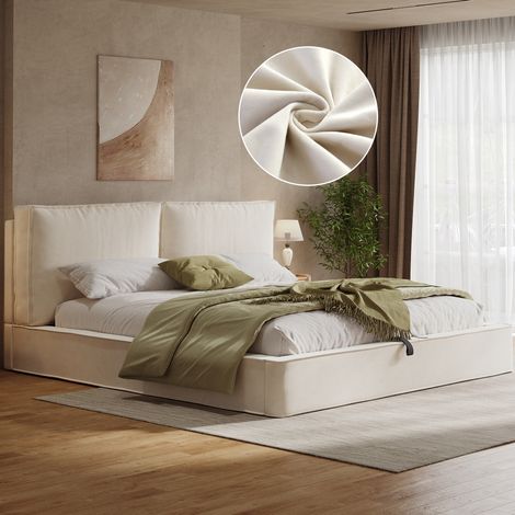 Letto matrimoniale imbottito beige 180 x 200 cm con contenitore, rete e testiera (1/5)