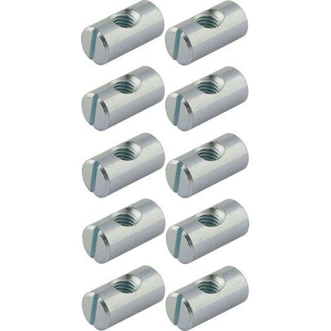 Lot de 10 écrous cylindriques M6 en acier chromé – Filetage métrique pas standard – Pour assemblage meuble bois – Connecteur lit bébé, table, armoire (1/5)