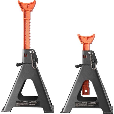 Chandelles de levage 6T (13 000 lbs), hauteur réglable 370-580 mm, acier robuste, double verrouillage, pour camping-car, camionnette, voiture, SUV, paire, noir et orange (1/5)
