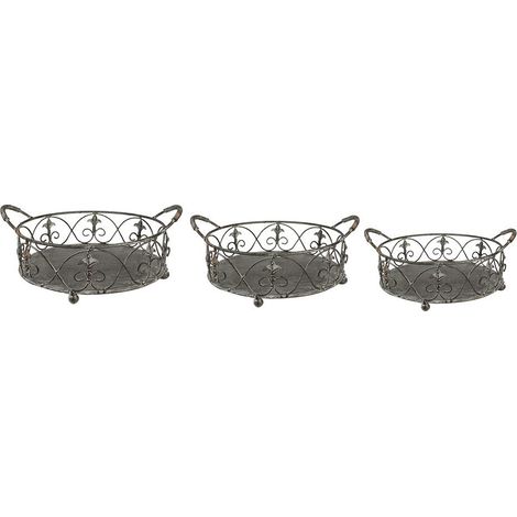 Lot de 3 Paniers de Rangement et Porte-Plantes en Fer Style Rural Coloris Gris Vert - PANGIVO (1/2)