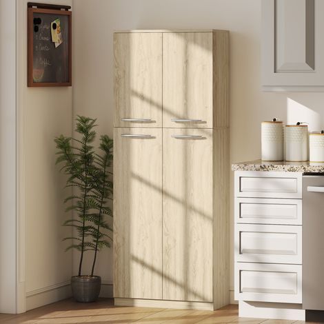 Aparador de cocina, despensa de 2 tazas, mueble de cocina con estantes ajustables de MDF, para comedor, sala de estar, salón, 59x31x155 cm, roble