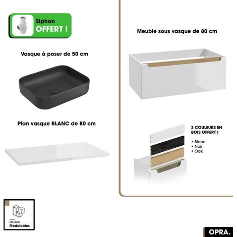 Ensemble meuble sous vasque avec plan et vasque à poser - Siphon OFFERT  OPRA  Blanc  80 × 30 × 45 cm (1/5)