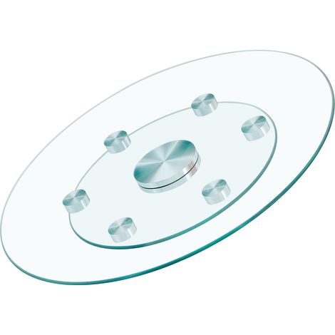 Plateau de table rond en verre rotatif à deux niveaux. Le diamètre du plateau supérieur est de 61 cm, celui du plateau inférieur de 38 cm. Le design rotatif permet de saisir et de déposer les objets p (1/5)