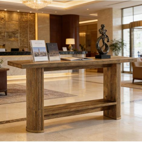 Table console 140 x 30 x 80 cm en bois d’ingénierie marron DESVIAE (1/5)