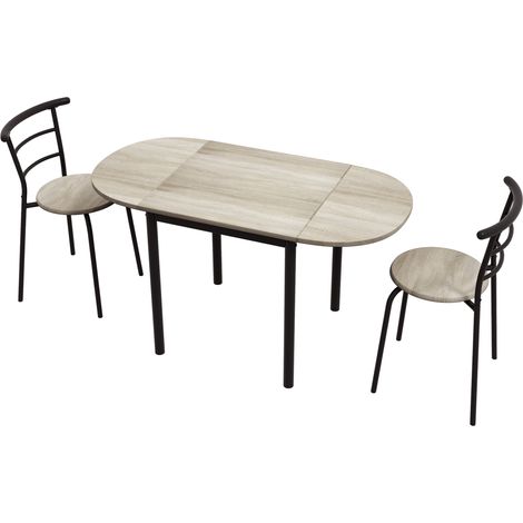 Ensemble table ovale extensible et 2 chaises - table à rabats - métal et MDF - noir et naturel (1/5)