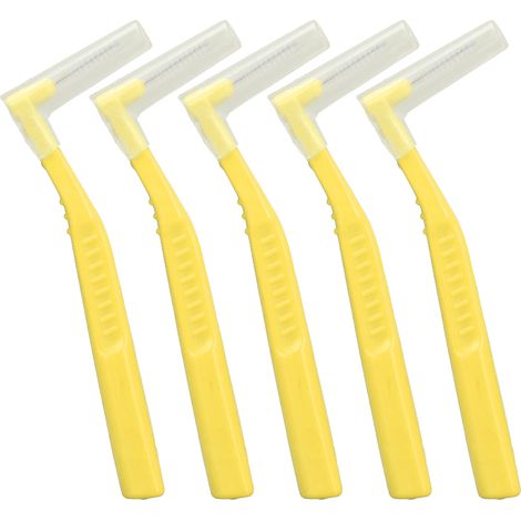 5-teiliges Set L-förmiger Interdentalbürsten, effektive Plaqueentfernung, ideal für Zahnspangen und die Mundpflege, gelb