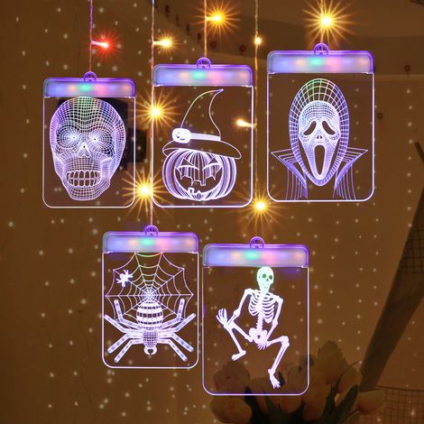 Guirlande lumineuse USB à LED pour Halloween décorations de fête éclairage extérieur et intérieur squelette fantôme 1.5m 3D multicolore (1/5)