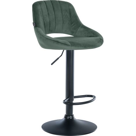 Sgabello da bar regolabile in altezza x1 in velluto verde con schienale traforato e base in metallo nero 100005738