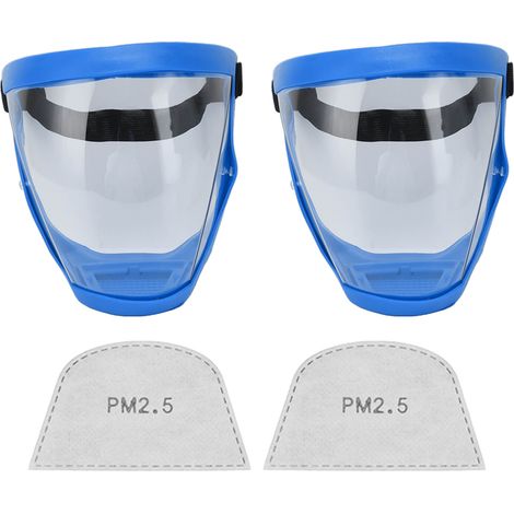 2 pièces Masque de Protection Visage Réutilisable avec Élastique et Filtres en Coton, Transparent Adulte Bleu et Blanc (1/5)