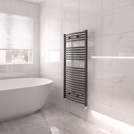 Bathroom Mordern Heated Towel Rail Radiator Central Heating Ladder Warmer 1200x600mm Anthracite Curved