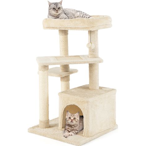 Multi-layer Cat Tree with Perch and Hanging Ball-Beige (1/5)