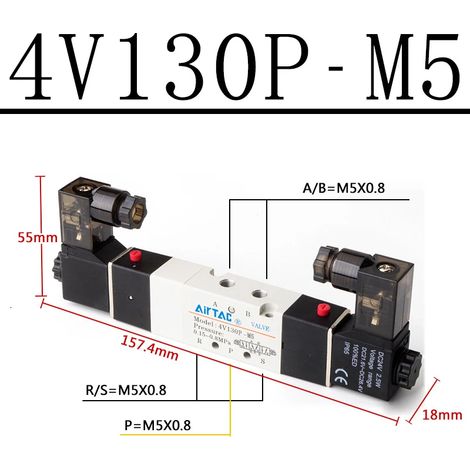 (4V130P-M5-AC220V) Électrovanne pneumatique de qualité supérieure, commande directionnelle, vanne magnétique (1/5)
