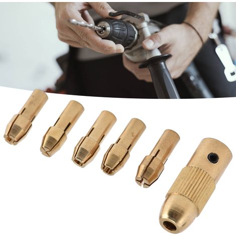 7-teiliges Set für Miniatur-Elektroschleifer: Kupferfutter, kleines Vierbackenfutter aus Messing mit Mittelachse. (1/5)