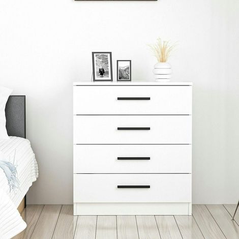 Commode blanche moderne 4 tiroirs, poignées noires MARFA