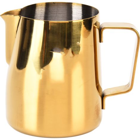 Pichet à café 380 ml en acier inoxydable doré brillant avec mousseur à lait, idéal pour restaurants et bars à domicile. (1/5)
